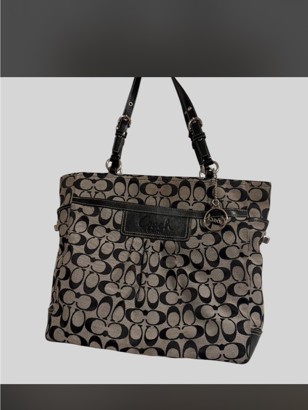 Coach Signature Jacquard Tote in Black and Khaki